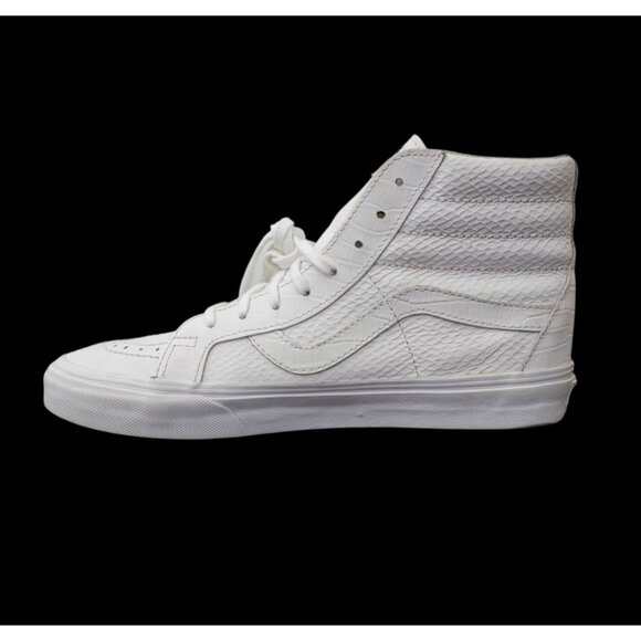 Vans Sk8-Hi Top Reissue Croc Embossed White Leather Sneakers Sz 8.5M / 10W - Picture 2 of 11